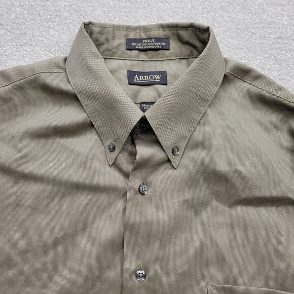 Arrow Men's Large Button Down Long Sleeve Casual Pique Shirt Light Brown - Picture 8 of 9
